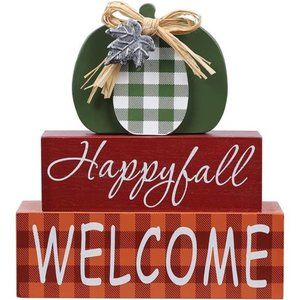 Fall Decorations for Home, Large Size 3-layered Wood Block with Pumpkin Element